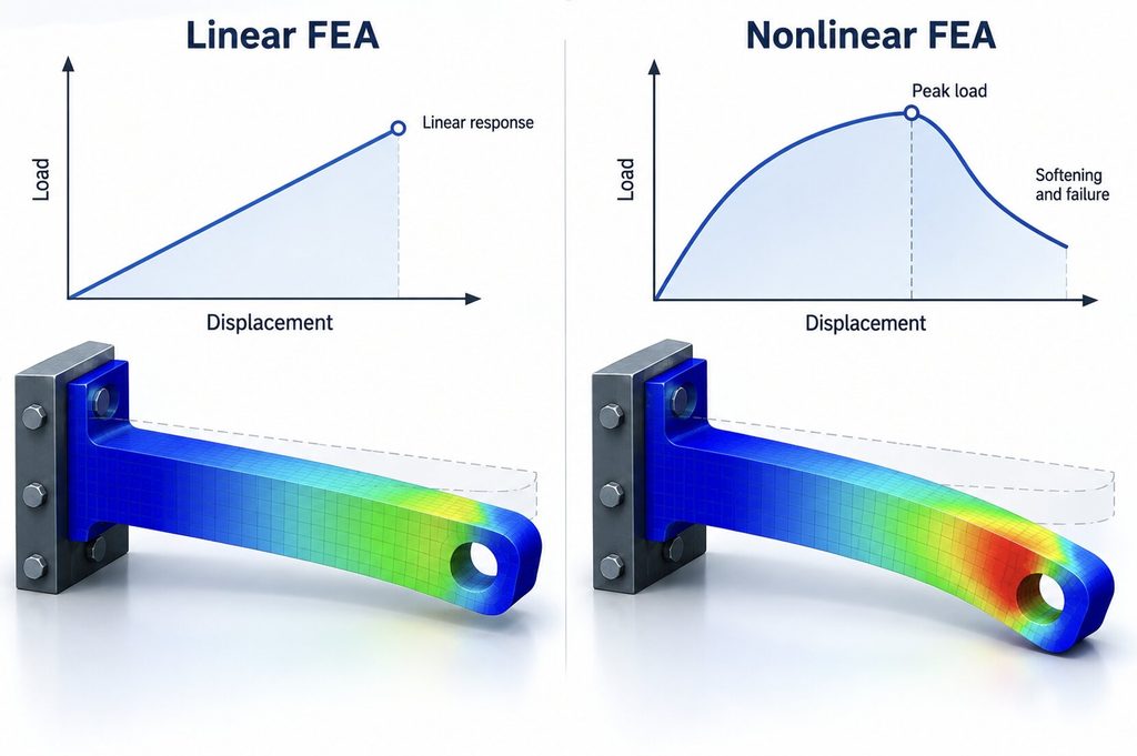 Linear vs nonlinear FEA structural response